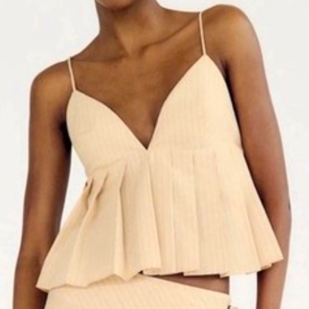 NWT Zara Tan Pleated Tiered Sleeveless Camisole